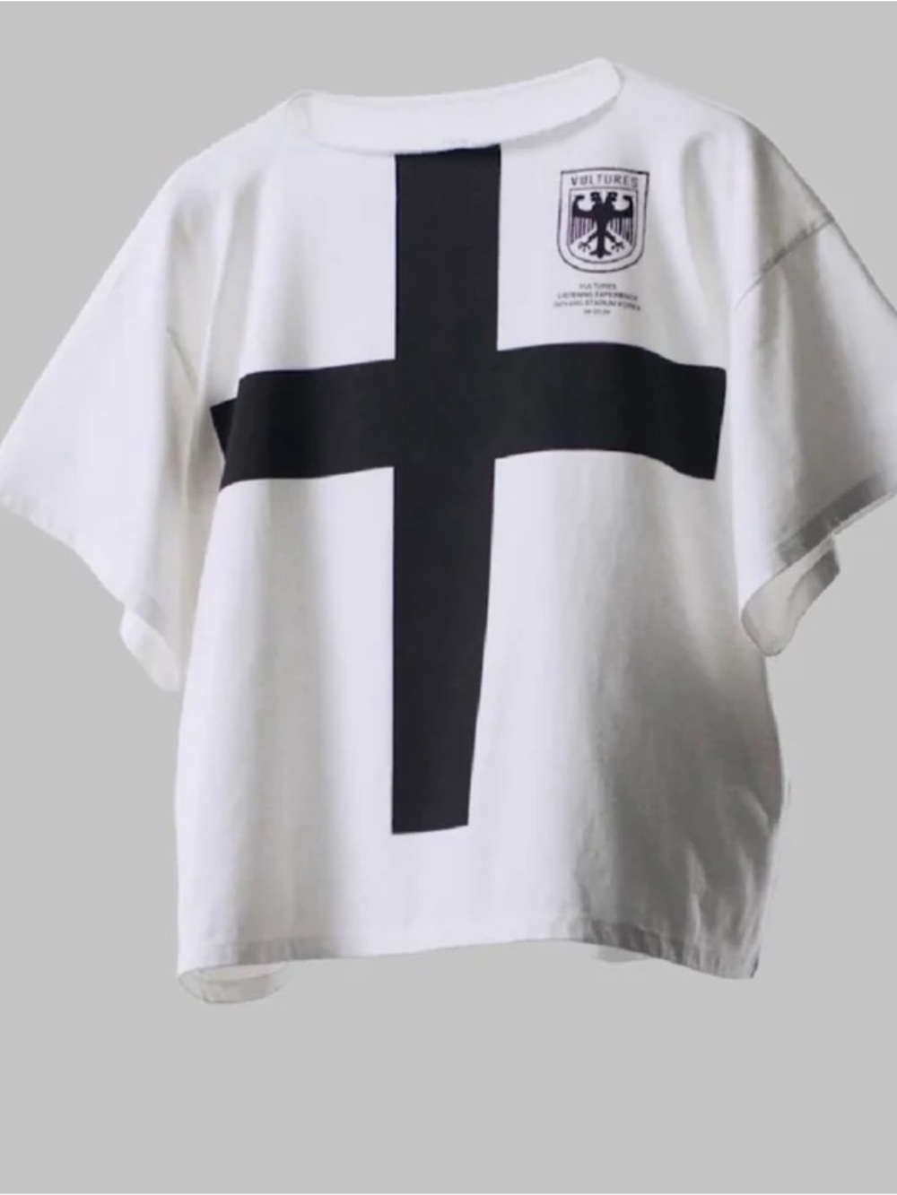 White Short-Sleeve Tee with Black Cross Graphic